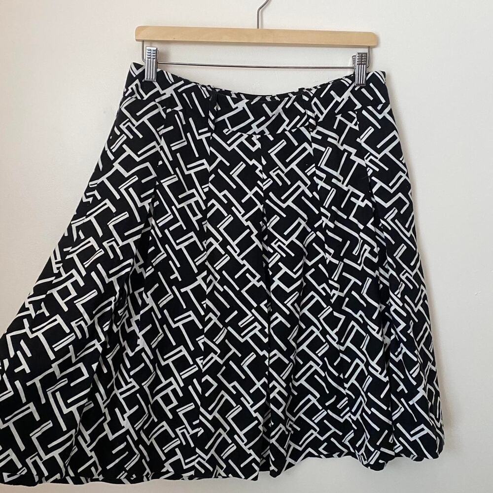 Vintage Black and White Linen A-Line Midi Skirt Women's 10